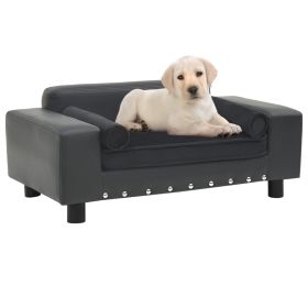 Plush and Faux Leather Dog Sofa Dark Gray 31.9"x16.9"x12.2" (W x D x H)