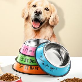 Stainless steel dog bowl; color anti-skid dog bowl; cat bowl (Colors: 22 cm, Size: Orange Cartoon)