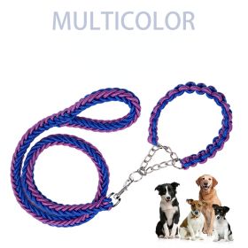 Eight-strand nylon braided dog collar leash dog chain impact blasting chain pet leash (Specification (L * W): XL, Colors: Blue)