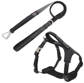 Neoprene Padded Reflective Dog Leash and Harness (Color: Black, Size: Large)